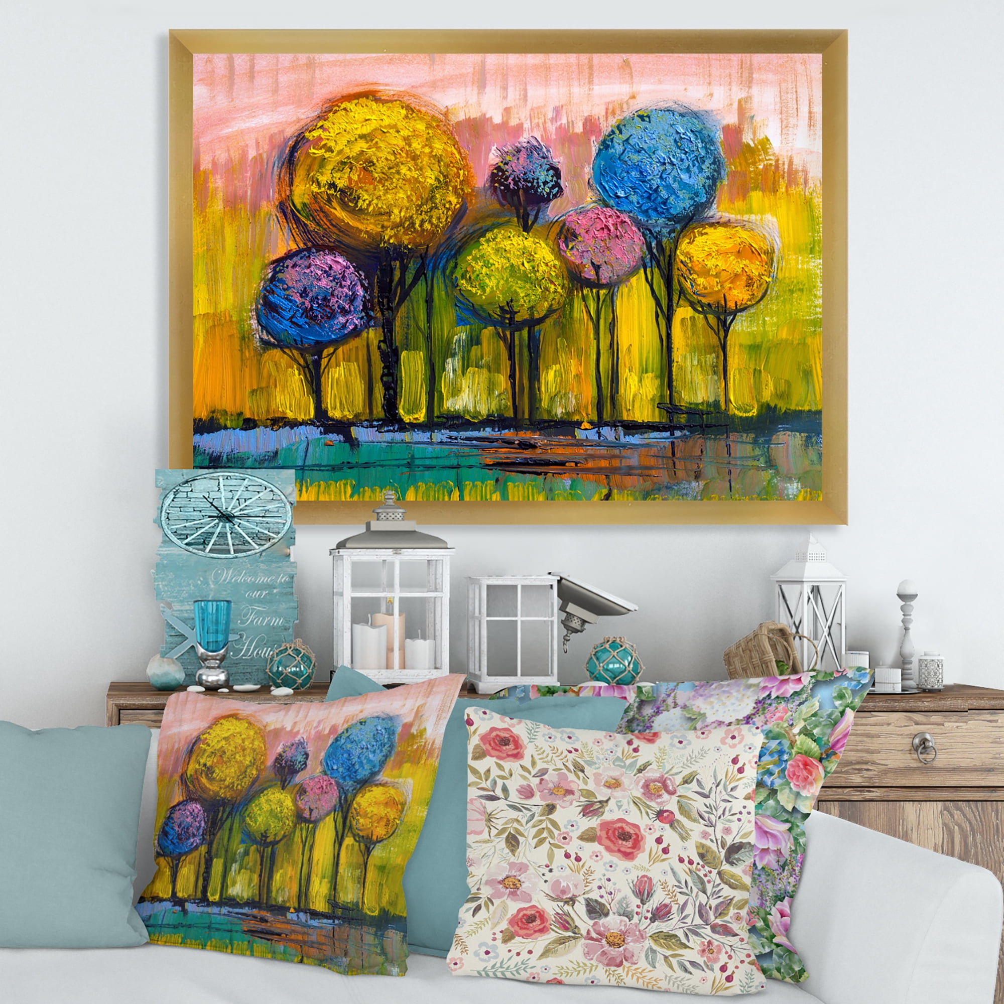 Designart 'Colourful Landscape Trees Impressionist IV' Modern Framed Art Print