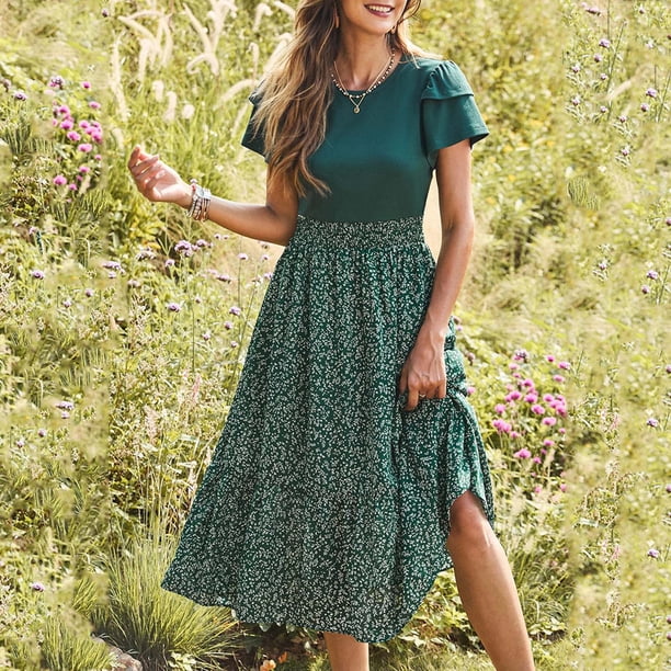 WILLBEST Vestido Corto De Verano Para Mujer, Estampado Floral, Informal, Para Uso Diario, Vacaciones Y Viajes.