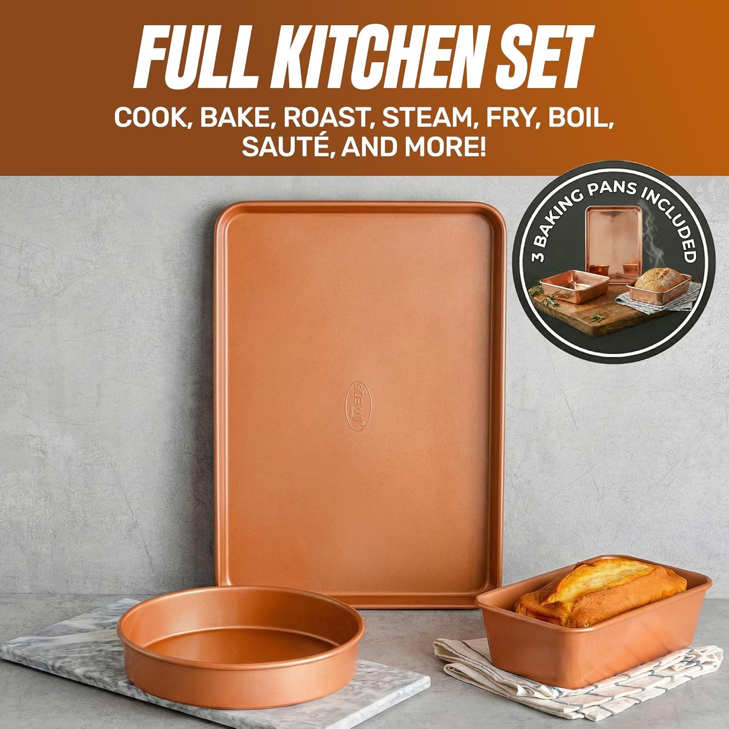 Gotham Steel TRUE VALUE 20 Pc Ceramic Pots and Pans Set Non Stick, Ceramic Cookware Set with Bakeware, Pot and Pan Set with Utensils, Non Stick Pots and Pan Set, Oven & Dishwasher Safe, Copper