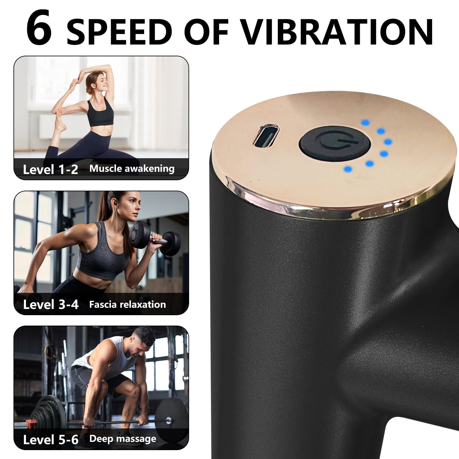 Syenll Massage Gun, Massage Gun Deep Tissue, Percussion Massage Gun with 4 Heads and 6 Speeds, Handheld Massager for Athletes Pain Relief, Black