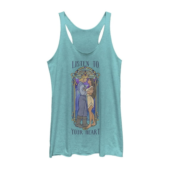 Women's Pocahontas Stained Glass Frame Racerback Tank Top Tahiti Blue Large