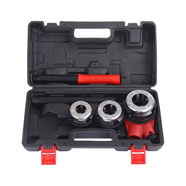 Kit de subproceso de tuberías de enganche Kit de enhebrador de tubos de trinquete portátil Juego de herramientas de roscado de trinquete manual con 3 matrices NPT con caja de almacenamiento de pl