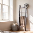 thumbnail image 4 of LEDREM 5-Tier Decorative Blanket Ladder and Ladder Shelf, Rustic Farmhouse Leaning Rack for Blankets, Towels, or Home Decor, Misty Gray, 4 of 7