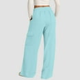 thumbnail image 5 of ManxiVoo Women's Casual Drawstring Waist Wide Leg Pants with Pockets Comfortable Soft Lounge Athletic Trousers L Size Light Blue, 5 of 7