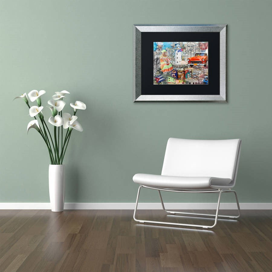 Trademark Fine Art "Red Taxi" Canvas Art by Alberto Lopez, Black Matte, Silver Frame