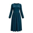thumbnail image 4 of Karymi Solid Crew Neck Long Sleeve Midi Dress, Elastic Cuff Gathered Empire Waist Side Pockets Daily Fall Winter Sundress Summer Dresses for Women, 4 of 7