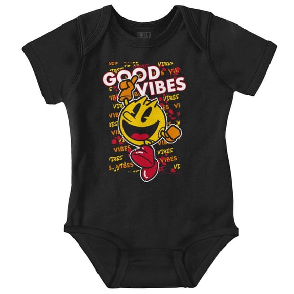 PACMAN Game Good Vibes Graffiti Romper Boys or Girls Infant Baby Brisco Brands NB