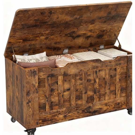 Garvee Storage Chests 39.4 x 15.7 x 20.9", Storage Bench with 4 Wheels, Rustic Brown