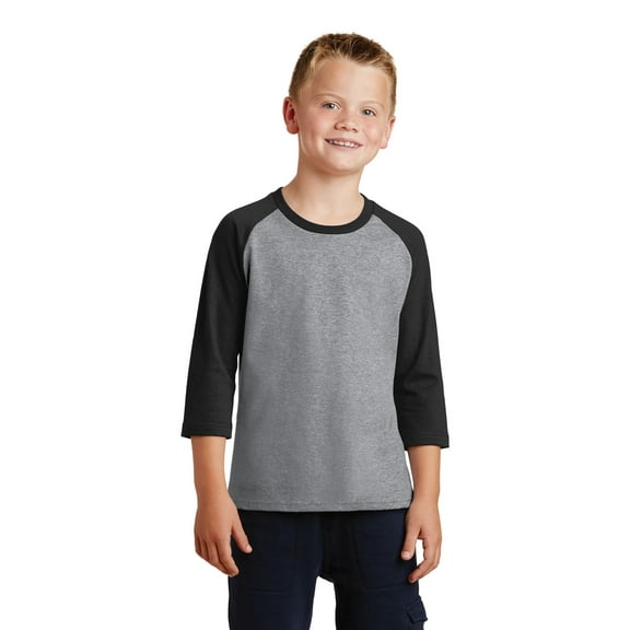 Port Company Youth Core Blend 3/4 Sleeve Raglan Tee-XS (Athletic Heather/ Jet Black)