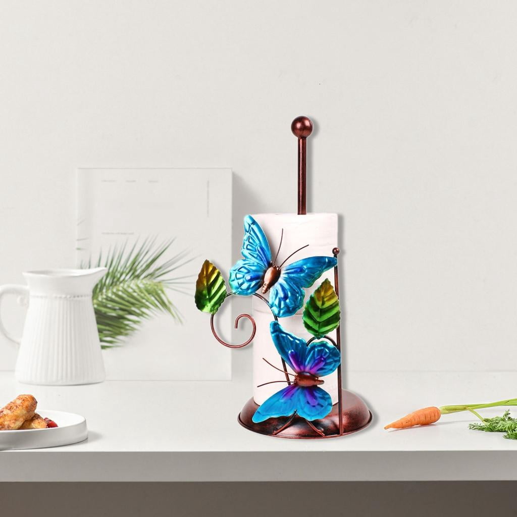 Osdhezcn Freestanding Iron Paper Towel Holder Decoration with Artistic Butterfly Accent