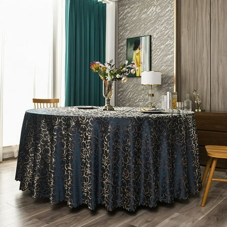 

Large Round Tablecloth Dark Elegant Embroidered Tablecloth With Cut Edges Table Cover For Hotel-Blue-3m