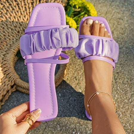 

Summer Fashion Women s Casual Shoes Folded Leather Bohemian Open Toe Flat Slippers