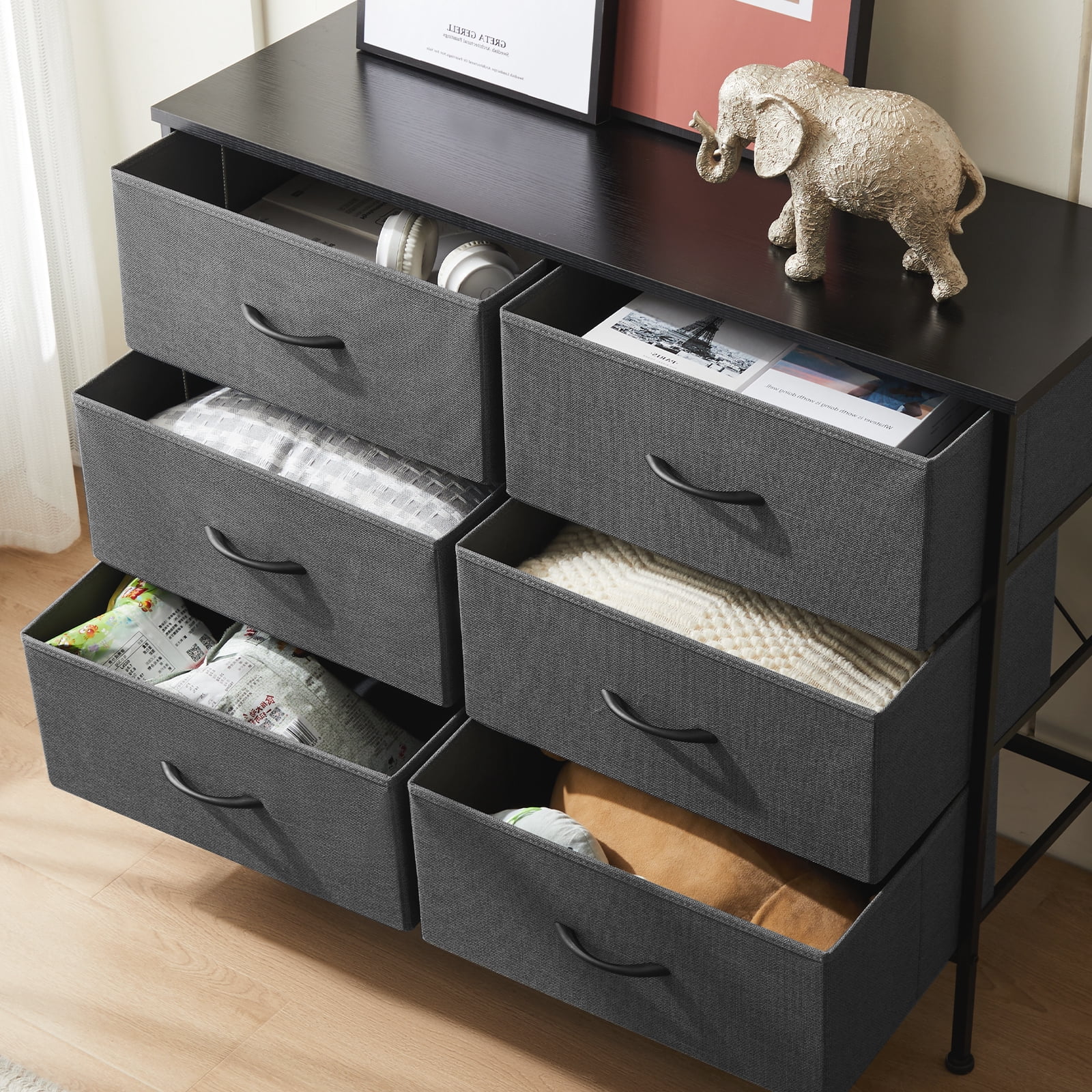 Aidoly Metal Frame Dresser with Wood Top, 6-Drawer Storage Organizer for Bedroom, Living Room, Hallway, Entryway, Grey