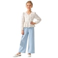 thumbnail image 3 of JUMEYU Outfits Girls Girl Clothes 2 Piece Colorblock Clothing Set Long Sleeve Tops Wide Leg Pants Sweatsuit Fall Girl Outfits Size 8-9 (Sky Blue,8-9 Years), 3 of 6