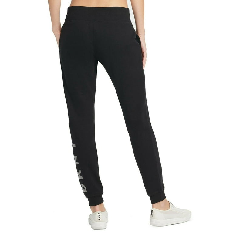 DKNY Women s Sport Sparkle Logo Fleece Joggers Black Size XS