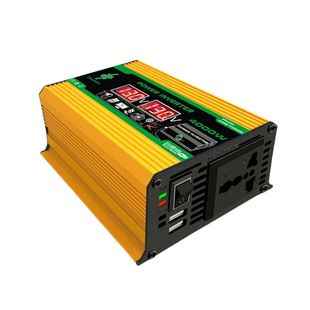 Inversor De Coche Inversor de coche de 12V a 220V/110V, transformador de voltaje de coche de 4000W, pantalla LCD USB Dual