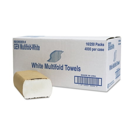 Multifold Towel, 1-Ply, White, 250/Pack, 16 Packs/Carton