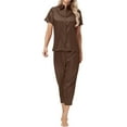 thumbnail image 2 of Ashirexll Pajamas for Women Set, Two Piece Sets for Women, Solid Color Ice Silk Satin Short Sleeve Top and Pant Home Set, 2 of 7