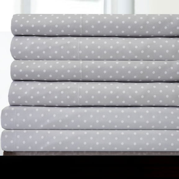 bed bath n more 6 Piece Dot Print Bedroom Bed Sheet Set- Grey Queen