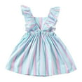 thumbnail image 2 of AUNVITO Toddler Girls Sweet Bow Striped Puff Sleeve Spaghetti Strap Summer Dress, 2 of 7
