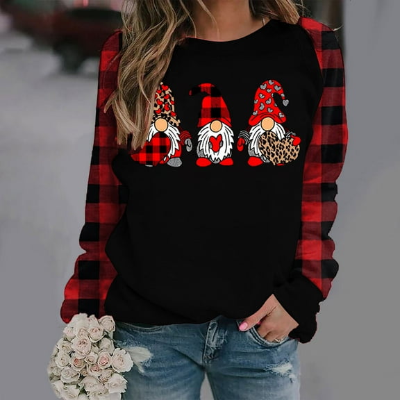 2025 Womens Clothing Clearance under $5 asdoklhq Womens Plus Size Tops Clearance,Christmas Women's Casual Long Sleeve Printed Ladies Sweatshirts Tops