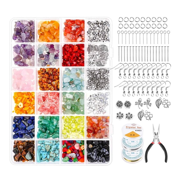 Kit de joyería Kit de fabricación de joyas de cristal Kit de fabricación de pendientes de bricolaje con cuentas de piedras preciosas de cristal Ganchos para pendientes Alicates de alambre Accesorios Irfora Kit de joyería
