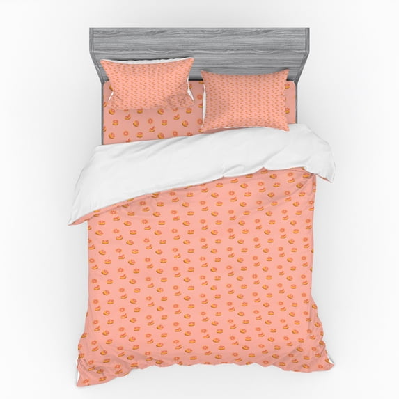 Fruit Duvet Cover Set, Pattern with Halved and Sliced Grapefruit Sour Citrus, Bedding Set with Shams and Fitted Sheet, 3 Sizes, by Ambesonne