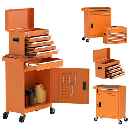 

5 Drawer Mechanic Tool Chest with Wheels Heavy Duty Rolling Tool Box Cabinet Keyed Locking System Toolbox Organizer for Workshop Orange