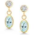 thumbnail image 2 of Gem Stone King 14K Yellow Gold Sky Blue Topaz and White Lab Grown Diamond Drop Dangle Earrings for Women (1.20 Cttw, Gemstone Birthstone, Oval 6X4MM, Round 3MM), 2 of 4