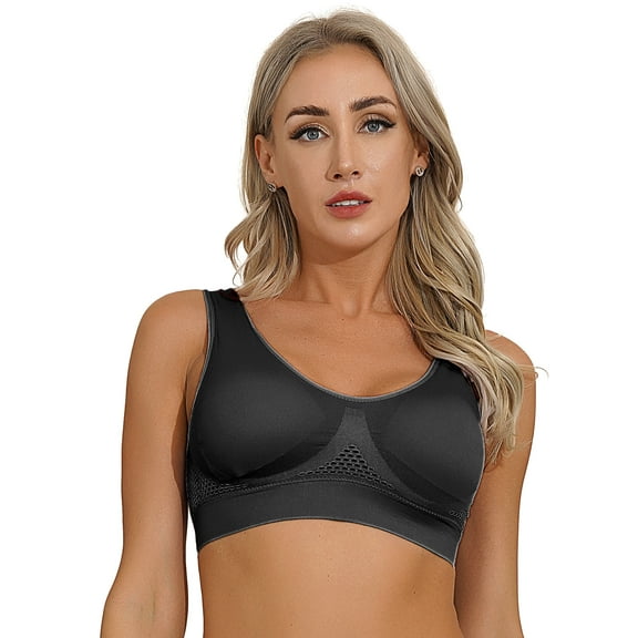 MSemis Women's Athletic Yoga Sports Bra Breathable Hollow Out Workout Crop Top Black 5XL
