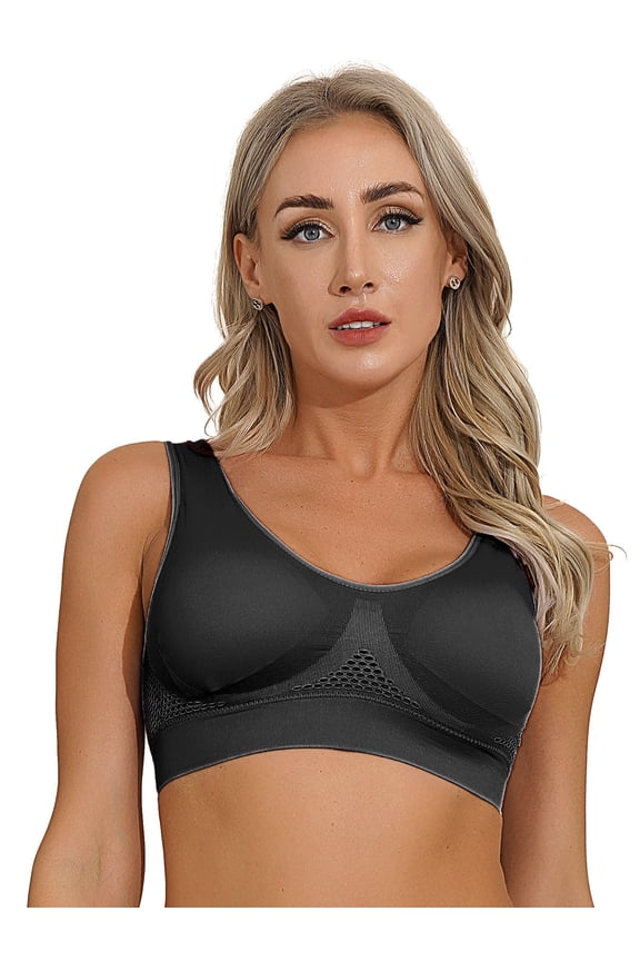 Womens Seamless Sports Bra Bustier Breathable Yoga Gym Bra Tops Black XL