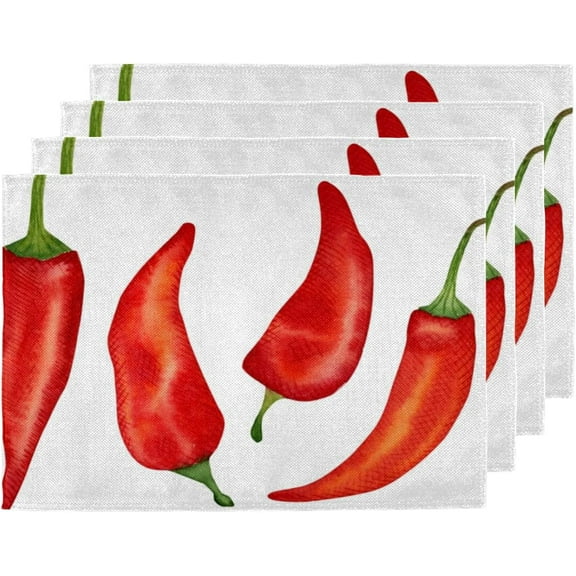 Chili Pepper Pattern Placemats Set of 4 Table Mats Washable Placemat Waterproof Place Mats for Home Party Dining Table Decor 18x12 in