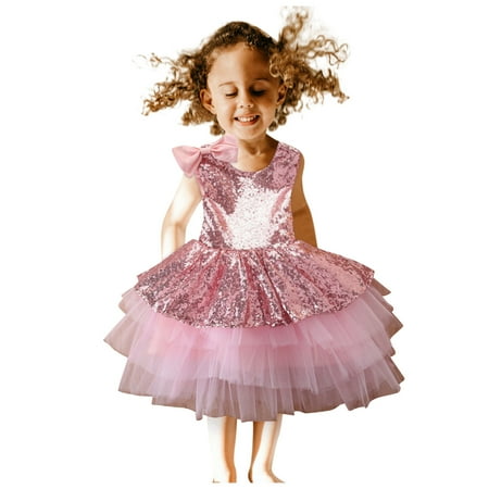 

Dadaria Baby Girl Clothes 9M-5T Toddler Kids Sleeveless Bowknot Solid TuTu Skirt Dress Princess Dress Pink 80 Toddler