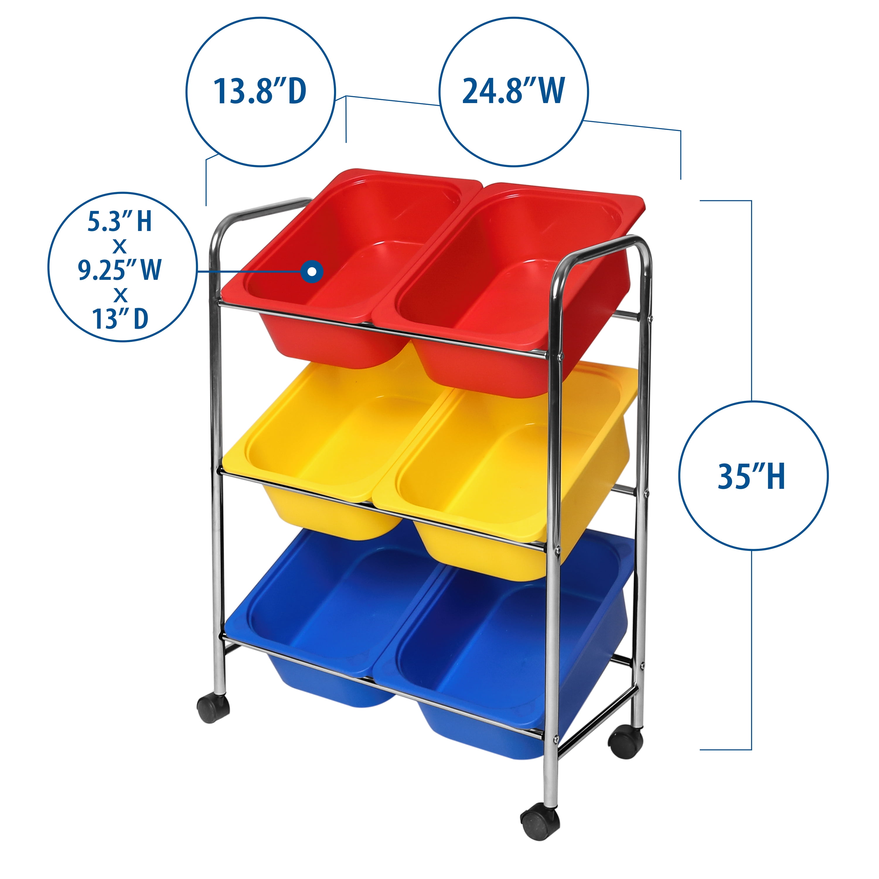 Seville Classics Rolling Utility Organizer Storage Cart, for Home Office, School, Classroom, Scrapbook, Hobby, Craft, 6-Bin, Multicolor