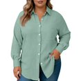 thumbnail image 2 of Women's Plus Size Button-Down Shirt, Long Sleeve Solid Color Casual Top, Flattering Office Wear for Business Casual or Work, Mint Green - 2XL, 2 of 5