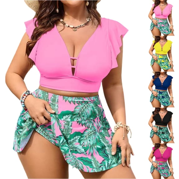 Women's Plus Size Tankini Swimsuits Swim Dress Tummy Control Bathing Suits Two Piece High Waisted Swimwear