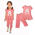 thumbnail image 4 of Odeerbi Toddler Girls 2 Piece Outfits Ruffle Tops Capris Set Summer Clothes Floral Print Round Neck Short Sleeve Flying Sleeves Top Elastic Waist Cropped Pants Two-piece Set Pink, 4 of 5