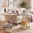 thumbnail image 3 of Tribesigns 2-Tier Round Side Table, Industrial End Table Bedside Table with Metal Frame & Open Shelf for Couch Side, Living Room (2PCS, White & Gold), 3 of 6