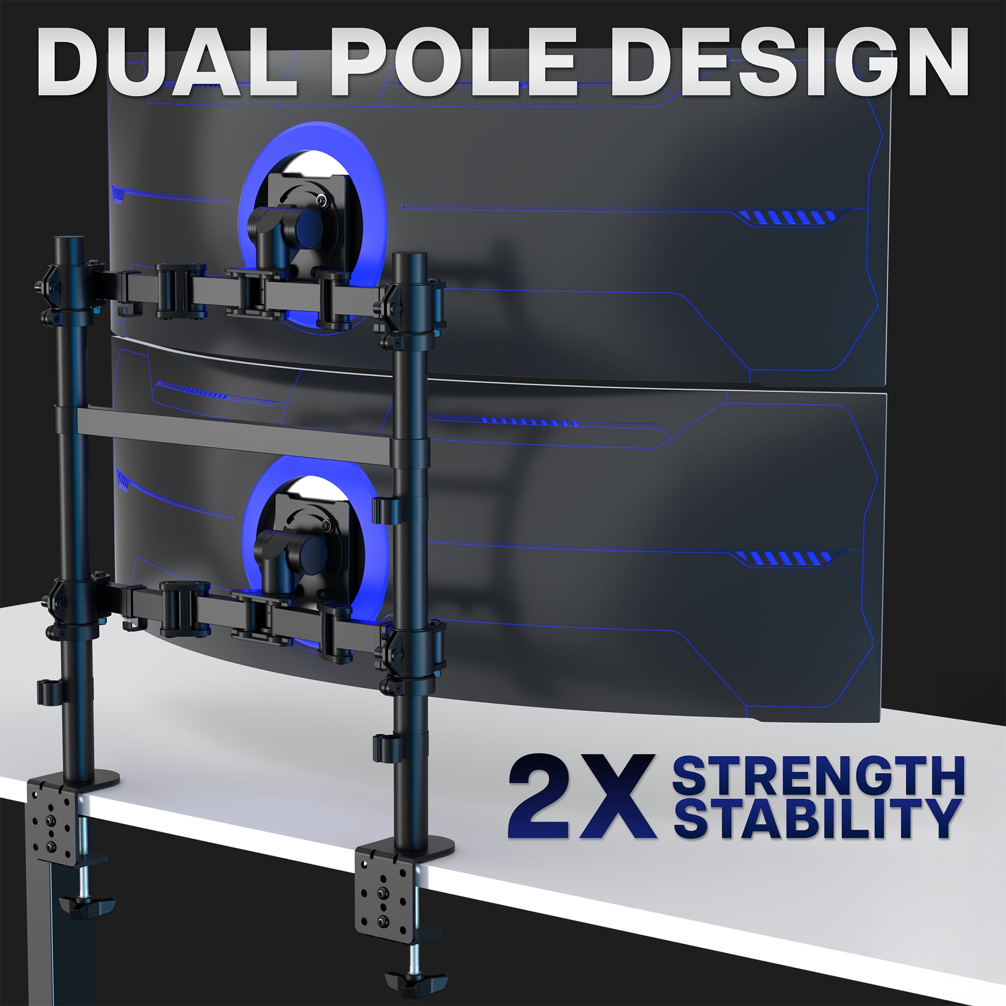 VIVO Dual Ultrawide Stacked Monitor Desk Mount, 2 Poles, 2 Screens up to 57"