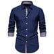 thumbnail image 2 of Blusa y camisa de manga larga con cuello vuelto para hombre, informal, con botones y retazos, de poliéster., 2 of 8