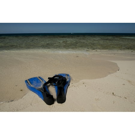 Snorkel set on the beach Caribbean Sea Belize Stretched Canvas - Panoramic Images (12 x