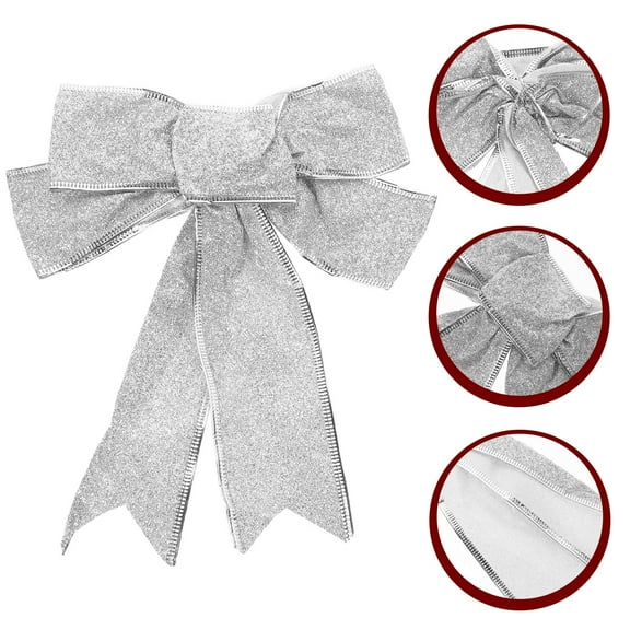 PTOOTP Silver Glitter Christmas Bows for Present Wrapping Seasonal