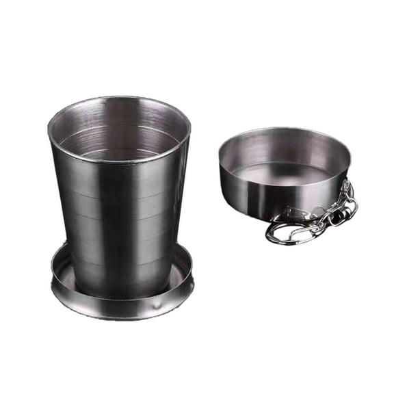 Stainless Steel Collapsible Travel Cup With Secure Lid And Portable Keychain For Outdoor Adventures And Daily Hydration Needs