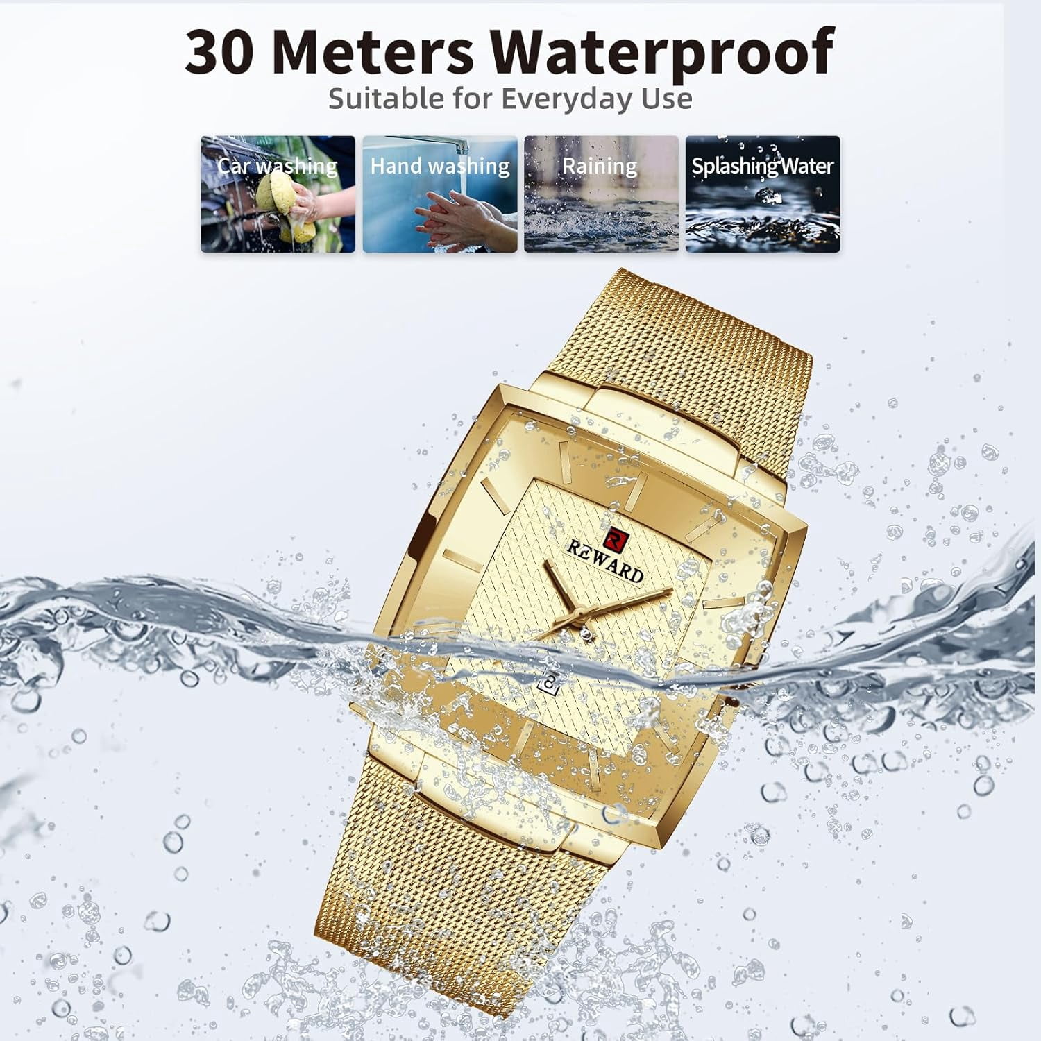 Watches Square Analog Quartz Stainless Steel Watches for Men Mesh Strap Waterproof Business Military Sport Wrist Watch with Date