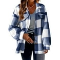 thumbnail image 2 of felwors Women's Brushed Jacket Plaid Button Teddy Winter Jacket Lapel Oversized Warm Fleece Jacket With Pockets Blue, S, 2 of 7
