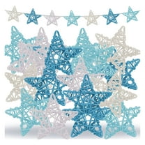 Wicker Rattan Balls - 48 Pcs Blue & White Decorative Orbs - 2.36 Inch Ocean Theme Vase Fillers for Wedding, Party, Craft Supplies, Summer Decor