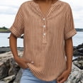 thumbnail image 7 of Endives Women's Linen T-Shirt Stand Color Striped Printed Loose Casual Short Sleeve T Shirt Women's Plus S-5XL Coffee, 7 of 7