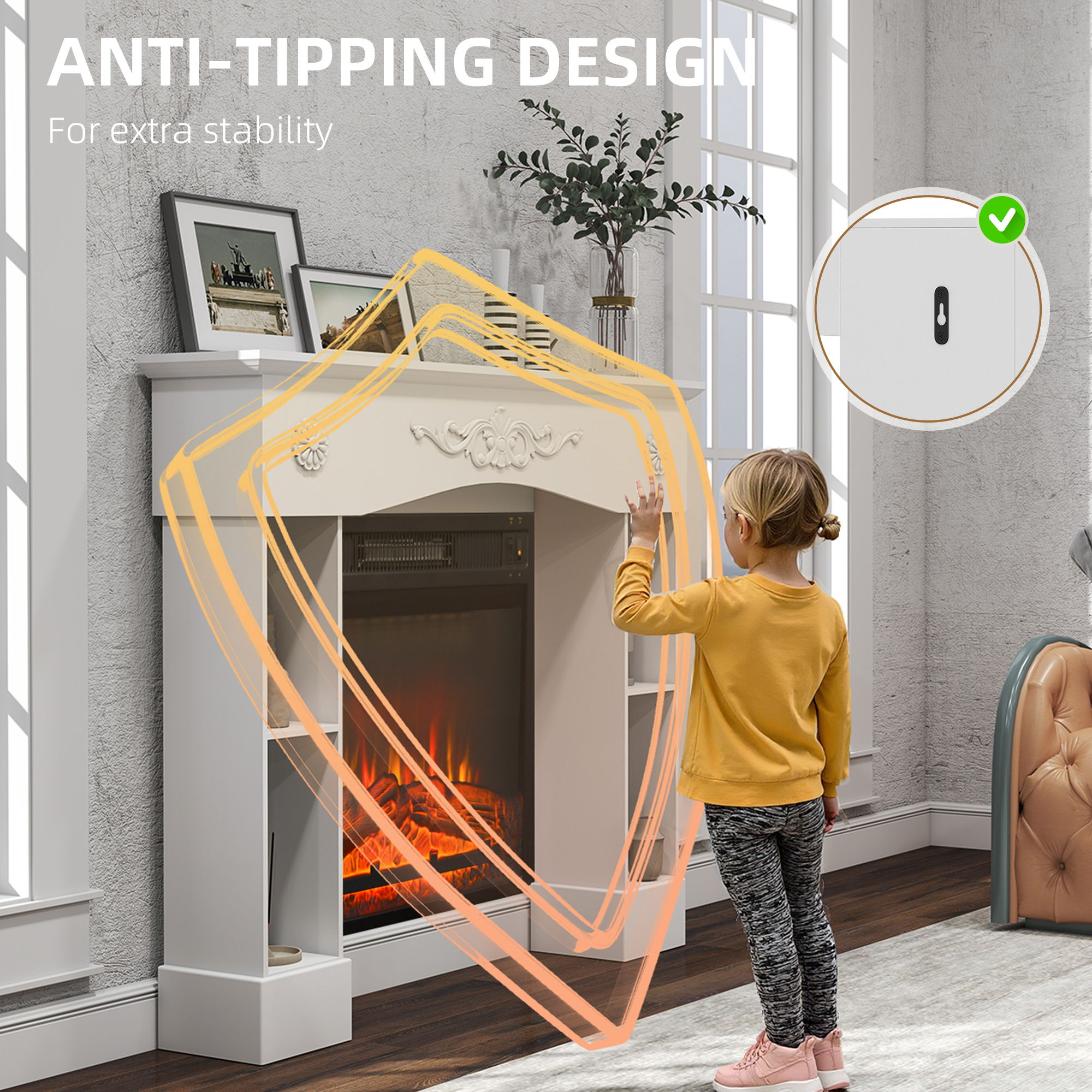 HOMCOM Baroque Fireplace Mantel, Freestanding Fireplace Surround for Electric Fireplaces, with Leg, 45.3" W x 39.4" H, White