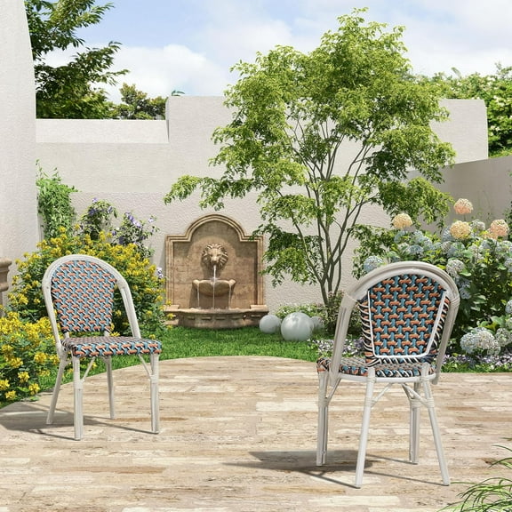 PURPLE LEAF Dining Chair Set of 2 Outdoor Dining Chairs French Hand-Woven Wicker White Print Finish Armless Chairs for Patio Porch Garden Indoor, Colorful