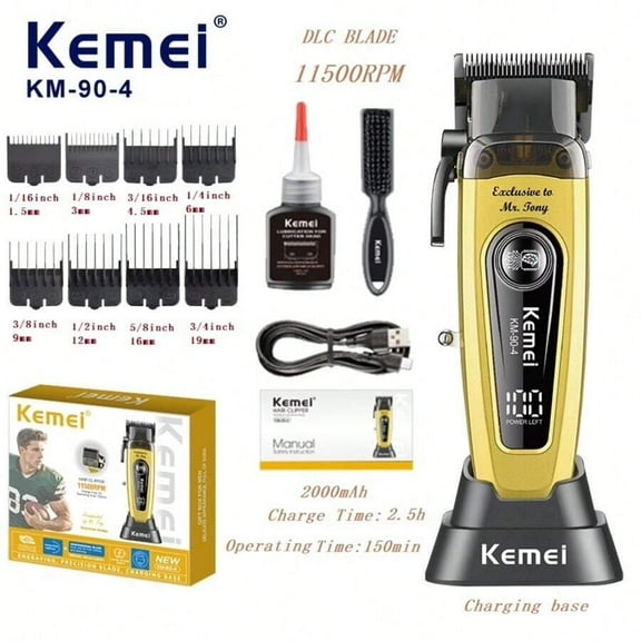 KM-90-4 Cordless Barber Hair Clippers For Men Professional,LED Display Electric Hair Clippper